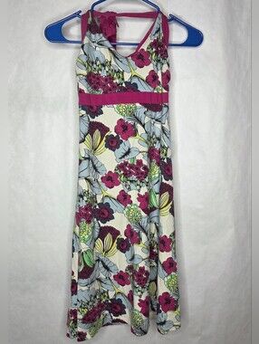 Patagonia Floral Halter Maxi Dress in Fuchsia and Cream